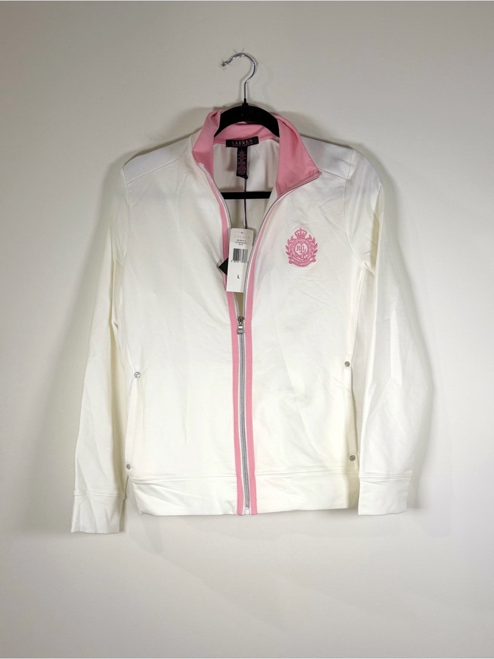 Ralph Lauren White Jacket with Pink Trim & Crest